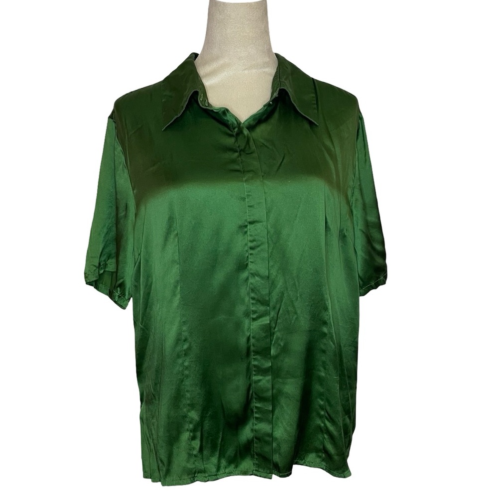 Rene Margo Green Silk Button Down Shirt